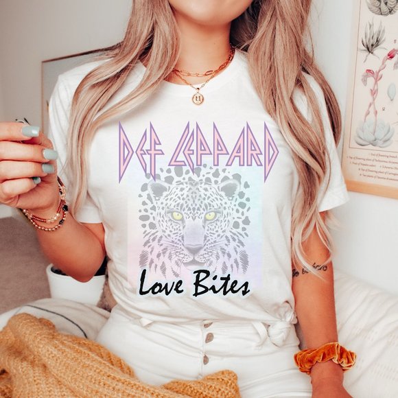 Tops - Def Leppard Love Bites Graphic T-shirt Band Shirt Unisex Cotton Tee - White